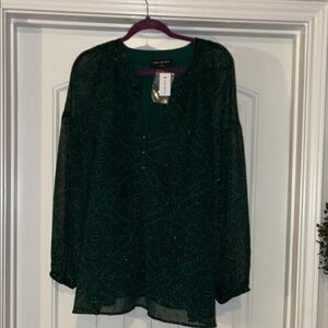 Lane Bryant Dark Green Patterned Blouse